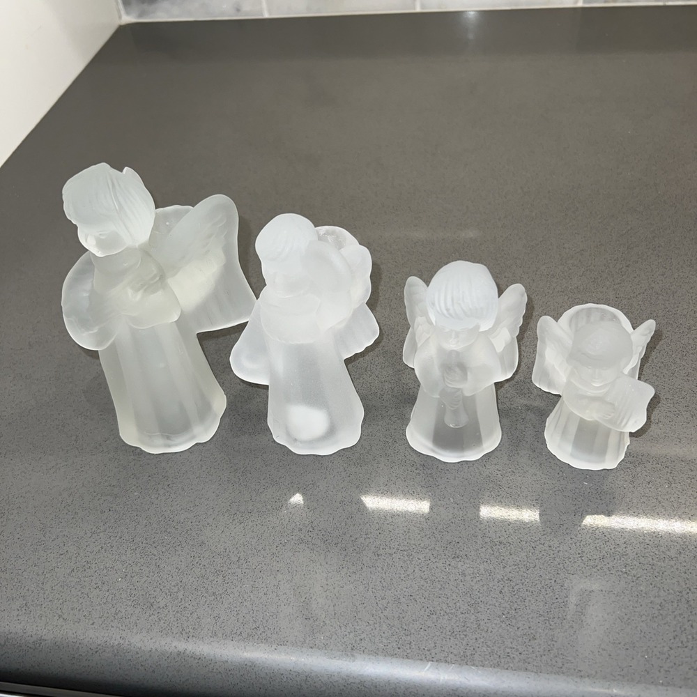 Vintage Christmas Angel Candle Holders Frosted Glass Set Of 4 Taper  Holders